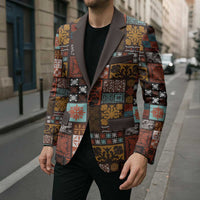 Vintage Hawaiian Quilting Patterns Blazer Brown Style Tribal Fabric Patchwork - Polynesian Pride