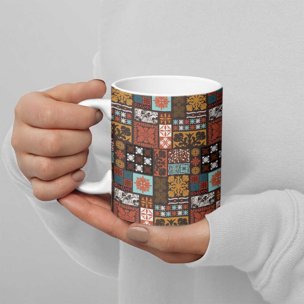 Vintage Hawaiian Quilting Patterns Ceramic Mug Brown Style Tribal Fabric Patchwork - Polynesian Pride