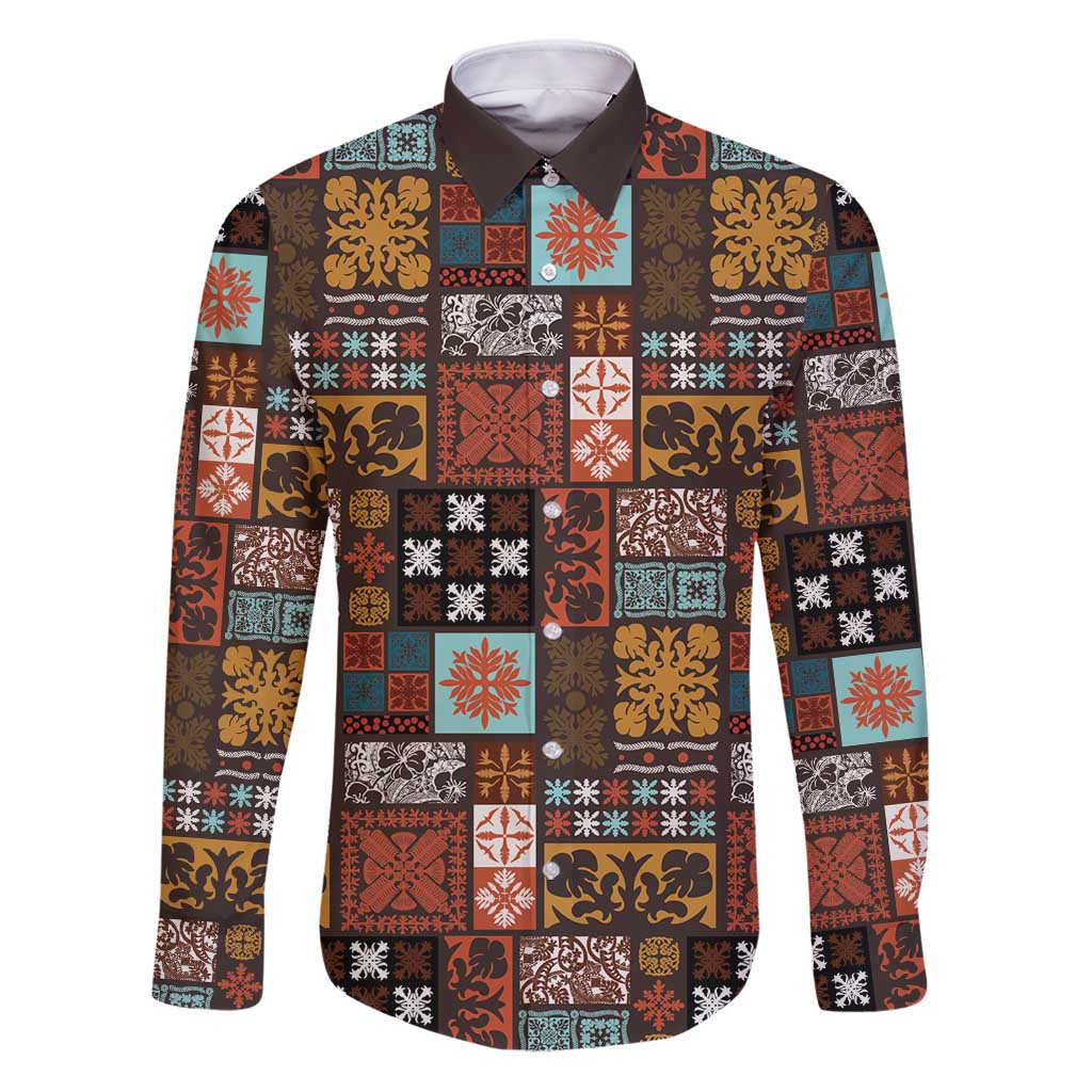 Vintage Hawaiian Quilting Patterns Family Matching Puletasi and Hawaiian Shirt Brown Style Tribal Fabric Patchwork - Polynesian Pride