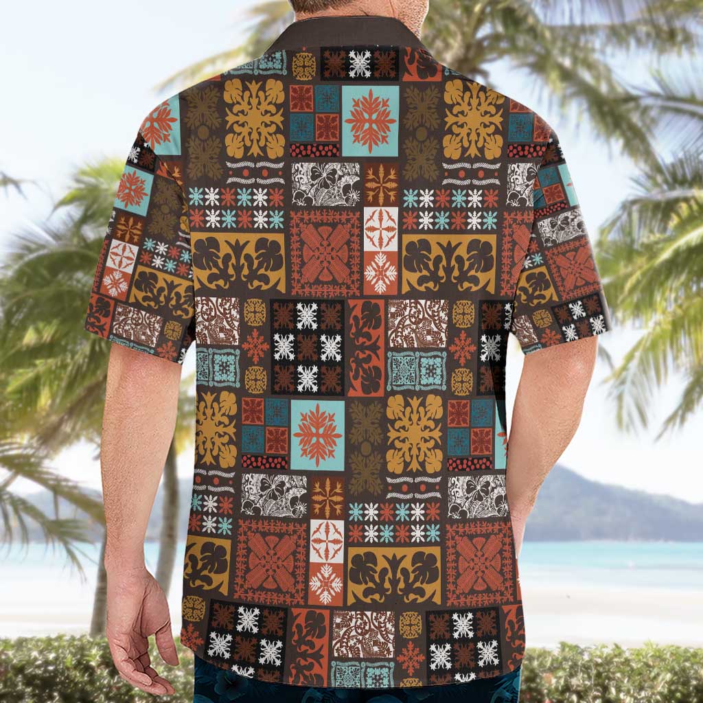 Vintage Hawaiian Quilting Patterns Hawaiian Shirt Brown Style Tribal Fabric Patchwork - Polynesian Pride