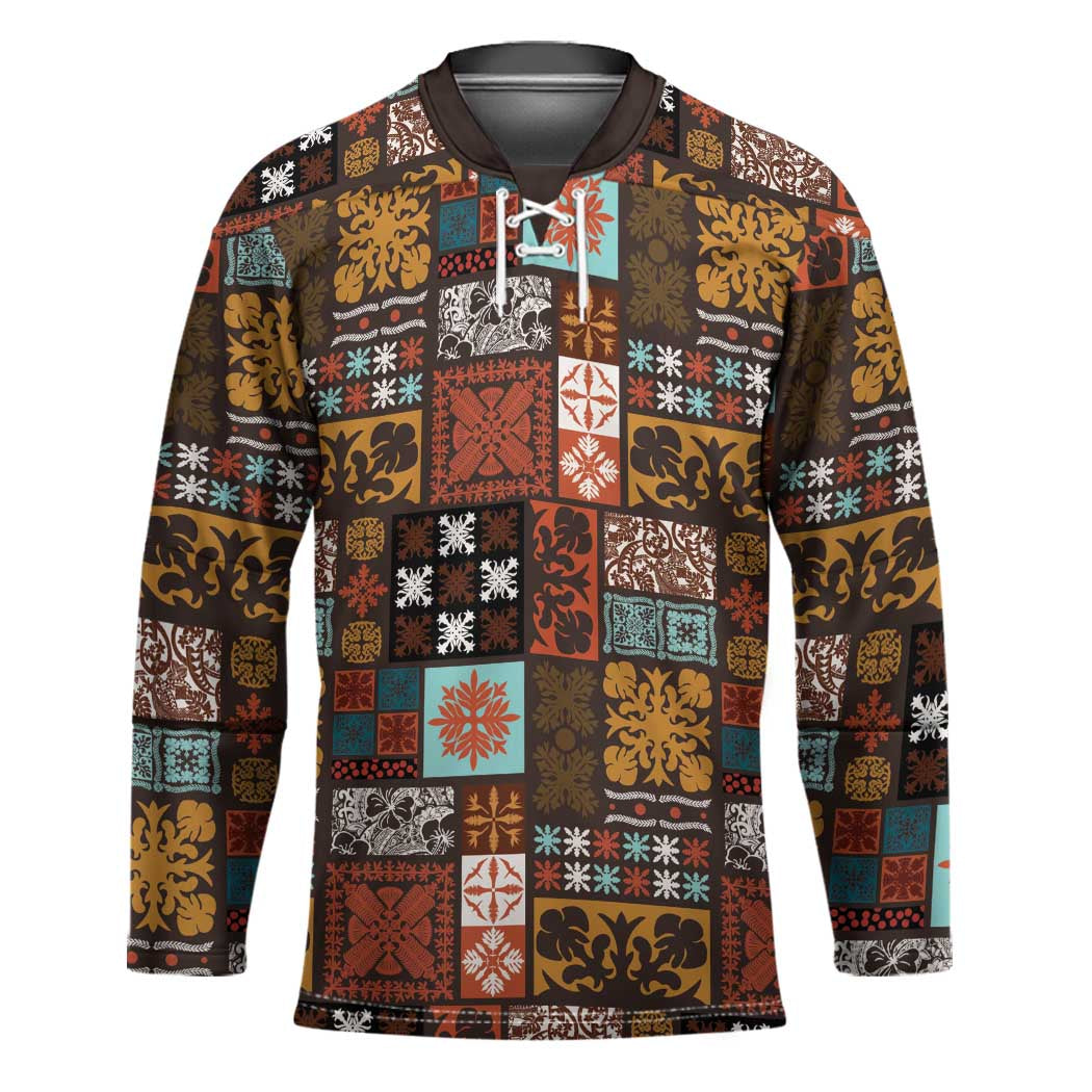 Vintage Hawaiian Quilting Patterns Hockey Jersey Brown Style Tribal Fabric Patchwork - Polynesian Pride