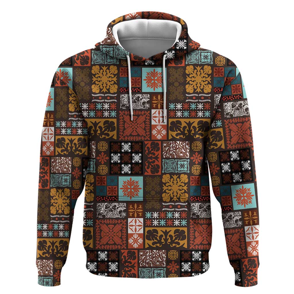 Vintage Hawaiian Quilting Patterns Hoodie Brown Style Tribal Fabric Patchwork - Polynesian Pride