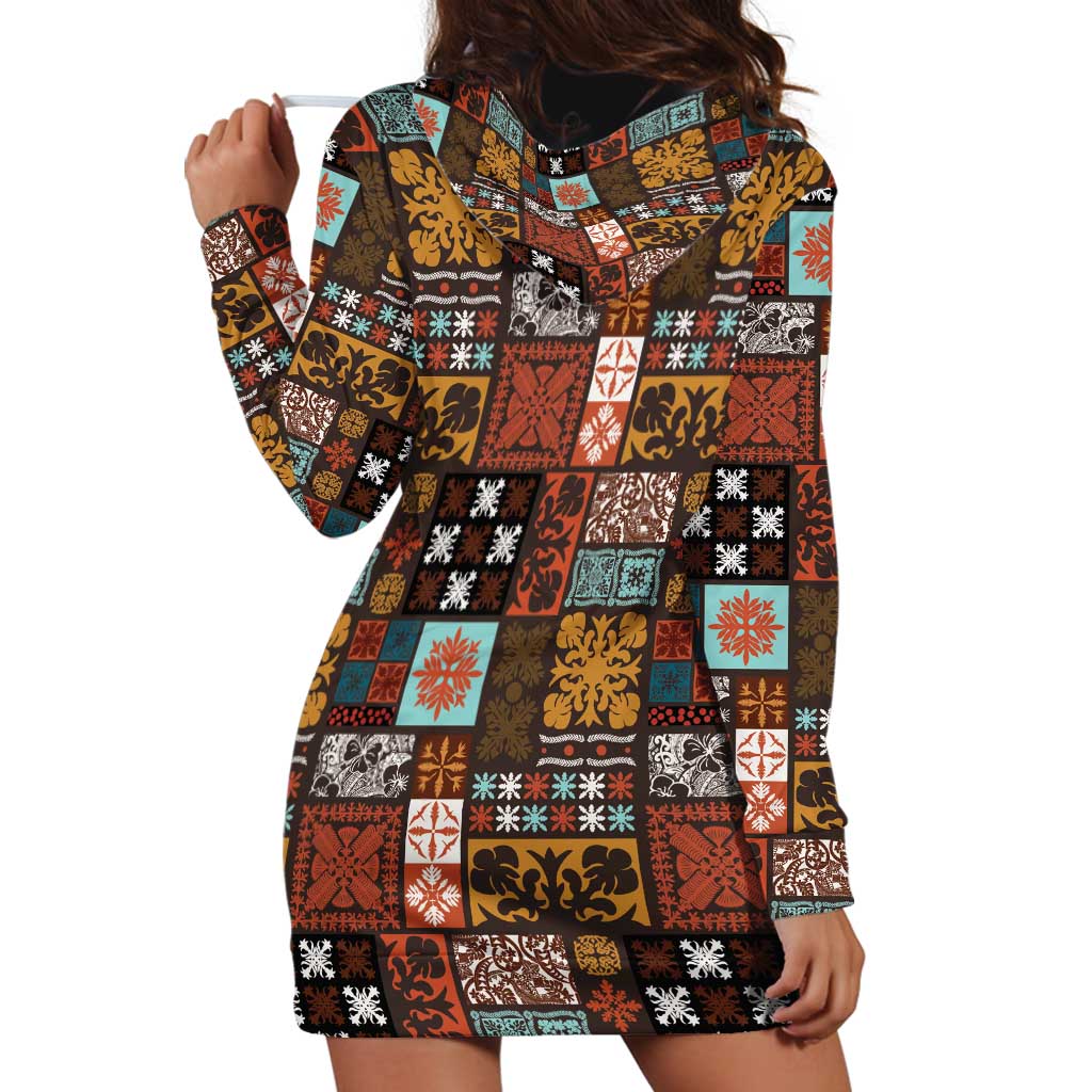 Vintage Hawaiian Quilting Patterns Hoodie Dress Brown Style Tribal Fabric Patchwork - Polynesian Pride
