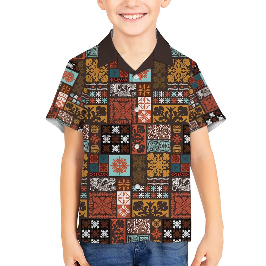 Vintage Hawaiian Quilting Patterns Kid Hawaiian Shirt Brown Style Tribal Fabric Patchwork - Polynesian Pride