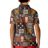Vintage Hawaiian Quilting Patterns Kid Polo Shirt Brown Style Tribal Fabric Patchwork - Polynesian Pride