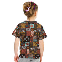 Vintage Hawaiian Quilting Patterns Kid T Shirt Brown Style Tribal Fabric Patchwork - Polynesian Pride