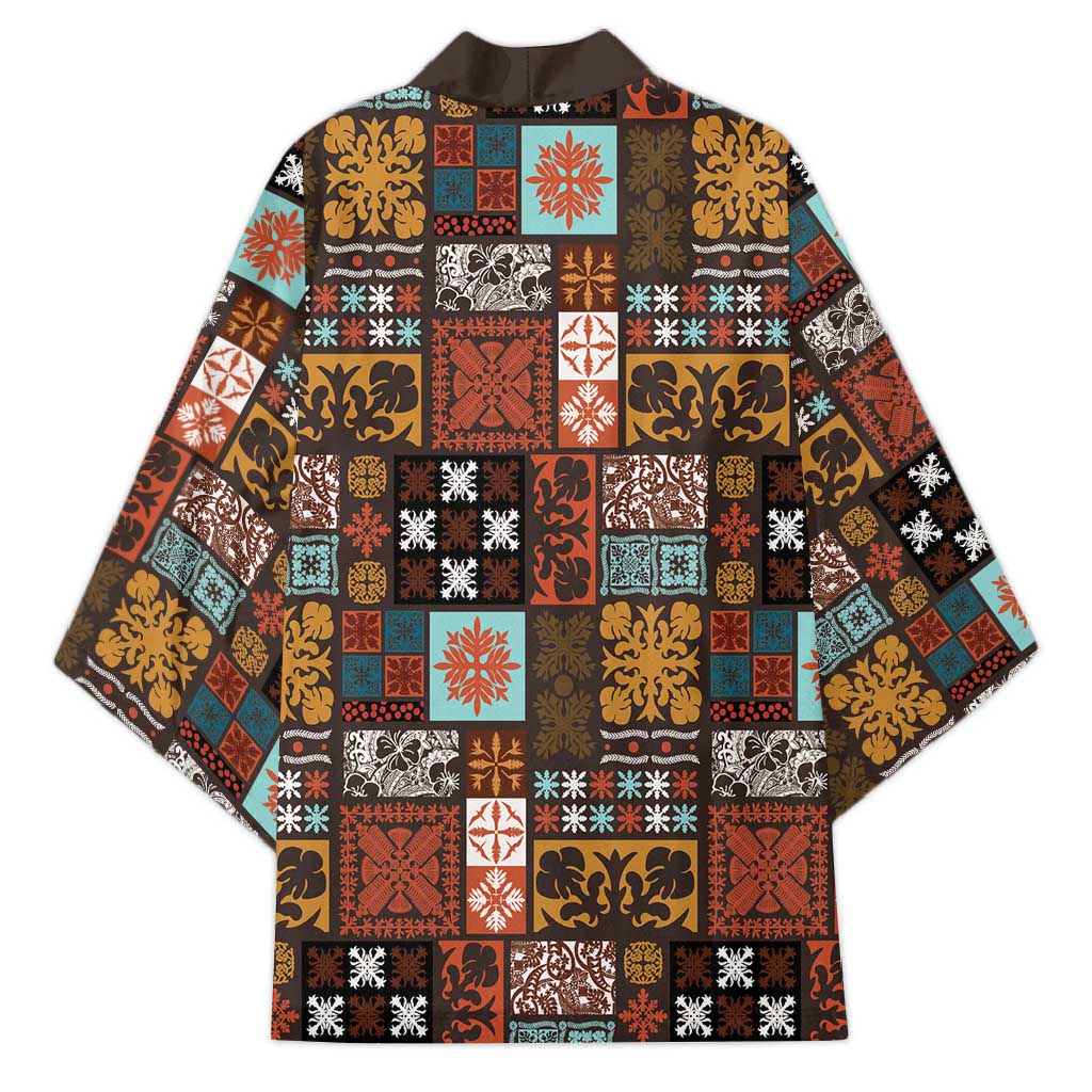 Vintage Hawaiian Quilting Patterns Kimono Brown Style Tribal Fabric Patchwork - Polynesian Pride
