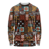 Vintage Hawaiian Quilting Patterns Long Sleeve Shirt Brown Style Tribal Fabric Patchwork - Polynesian Pride