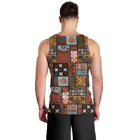 Vintage Hawaiian Quilting Patterns Men Tank Top Brown Style Tribal Fabric Patchwork - Polynesian Pride