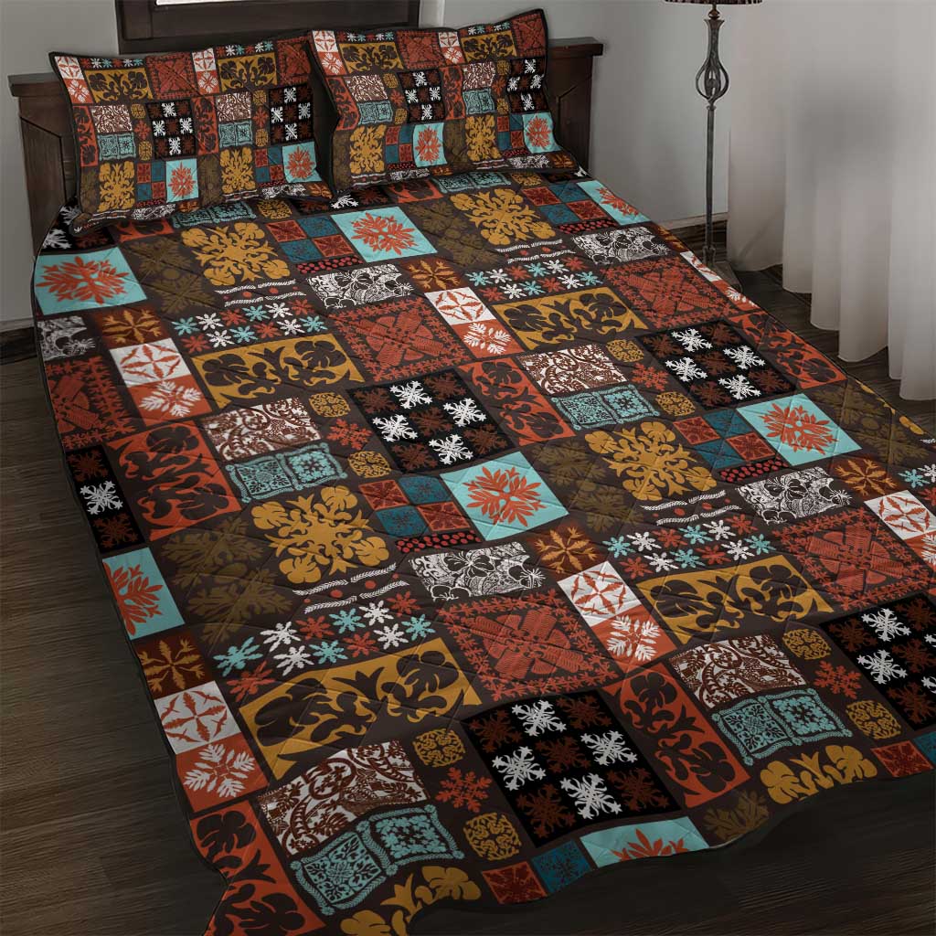 Vintage Hawaiian Quilting Patterns Quilt Bed Set Brown Style Tribal Fabric Patchwork - Polynesian Pride