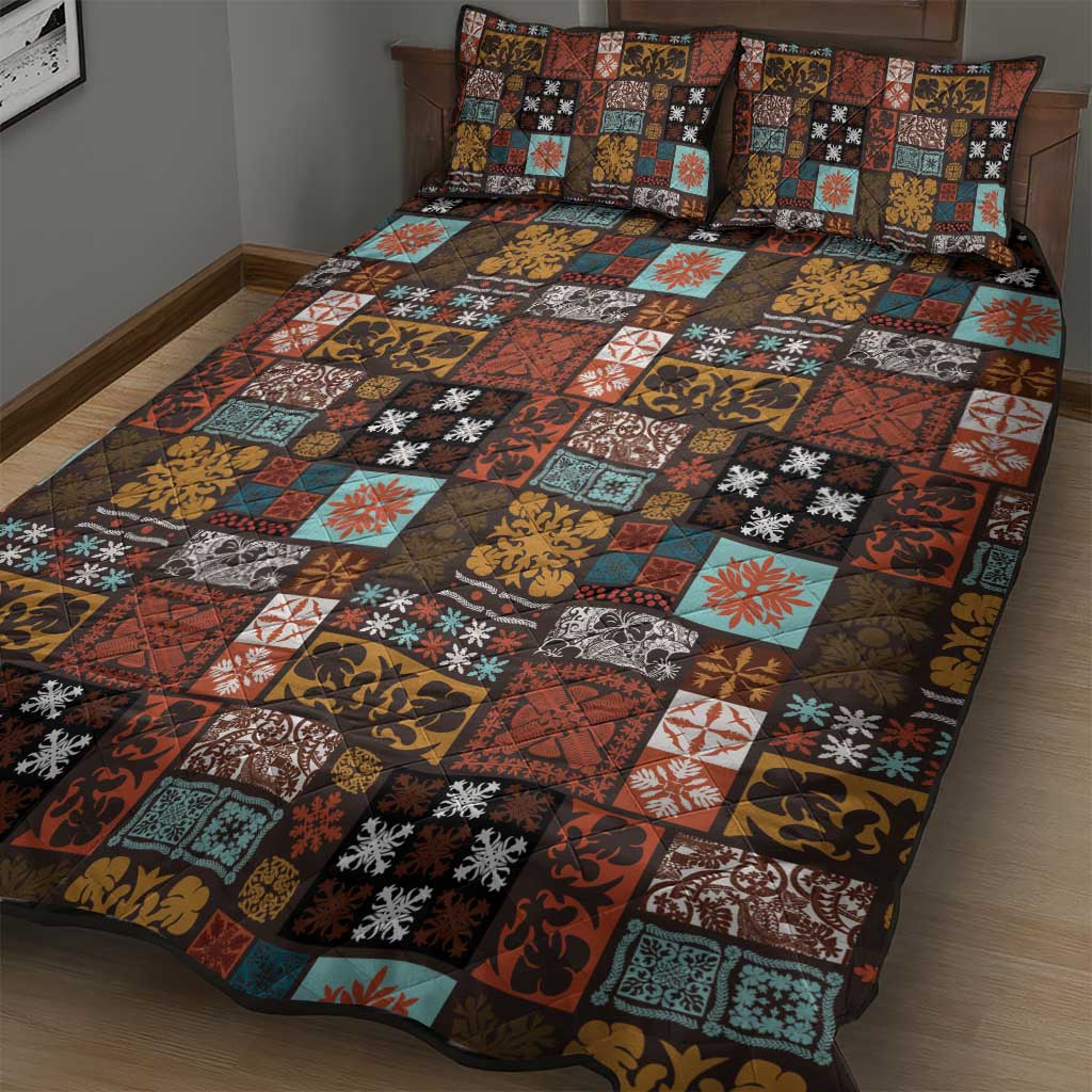 Vintage Hawaiian Quilting Patterns Quilt Bed Set Brown Style Tribal Fabric Patchwork - Polynesian Pride