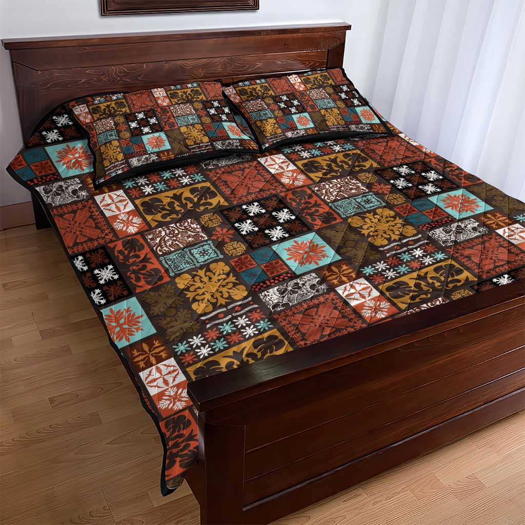 Vintage Hawaiian Quilting Patterns Quilt Bed Set Brown Style Tribal Fabric Patchwork - Polynesian Pride