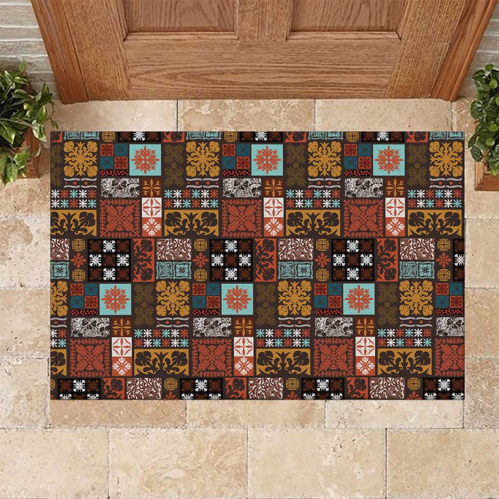 Vintage Hawaiian Quilting Patterns Rubber Doormat Brown Style Tribal Fabric Patchwork - Polynesian Pride