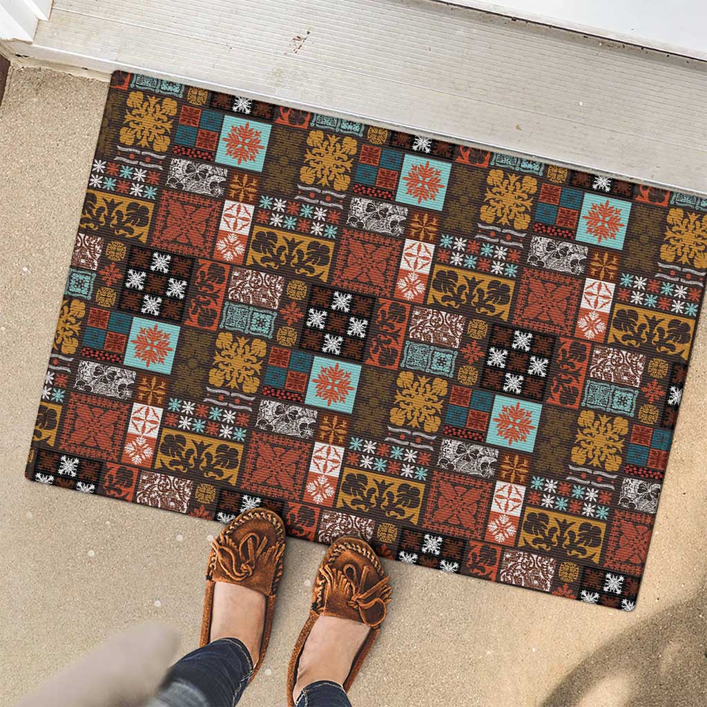 Vintage Hawaiian Quilting Patterns Rubber Doormat Brown Style Tribal Fabric Patchwork - Polynesian Pride