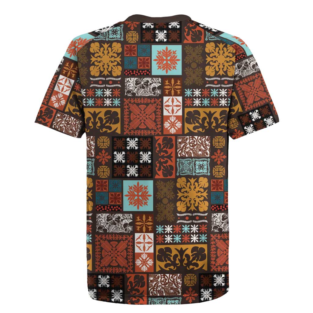 Vintage Hawaiian Quilting Patterns Rugby Jersey Brown Style Tribal Fabric Patchwork - Polynesian Pride