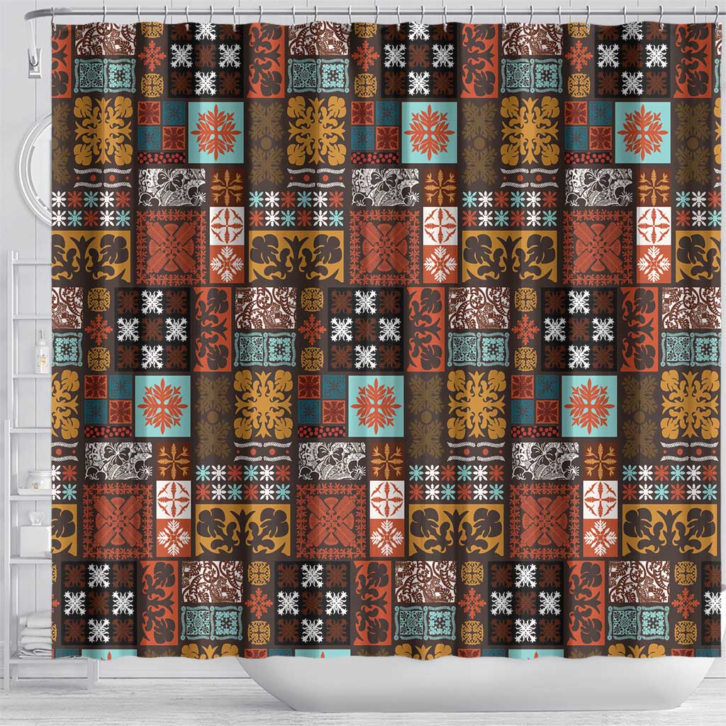 Vintage Hawaiian Quilting Patterns Shower Curtain Brown Style Tribal Fabric Patchwork - Polynesian Pride