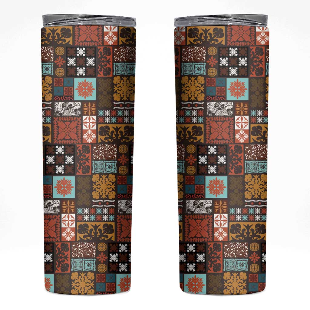 Vintage Hawaiian Quilting Patterns Skinny Tumbler Brown Style Tribal Fabric Patchwork - Polynesian Pride
