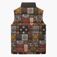 Vintage Hawaiian Quilting Patterns Sleeveless Puffer Jacket Brown Style Tribal Fabric Patchwork - Polynesian Pride