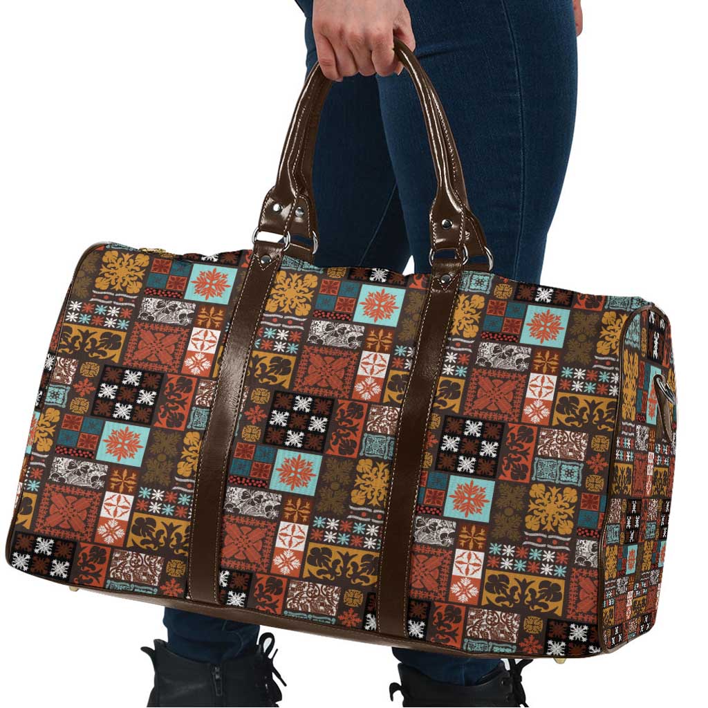 Vintage Hawaiian Quilting Patterns Travel Bag Brown Style Tribal Fabric Patchwork - Polynesian Pride