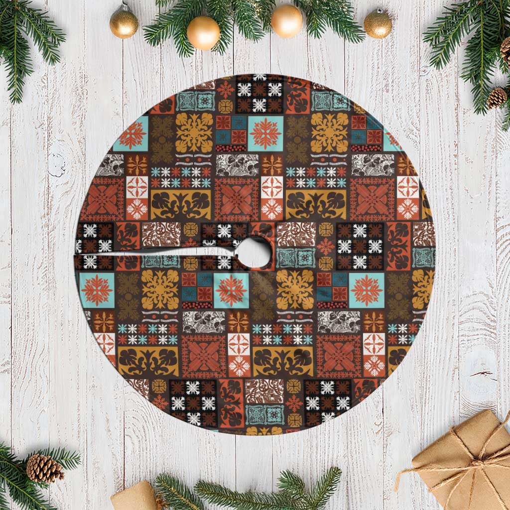 Vintage Hawaiian Quilting Patterns Tree Skirt Brown Style Tribal Fabric Patchwork LT9 Casual Brown - Polynesian Pride