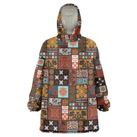 Vintage Hawaiian Quilting Patterns Wearable Blanket Hoodie Brown Style Tribal Fabric Patchwork - Polynesian Pride