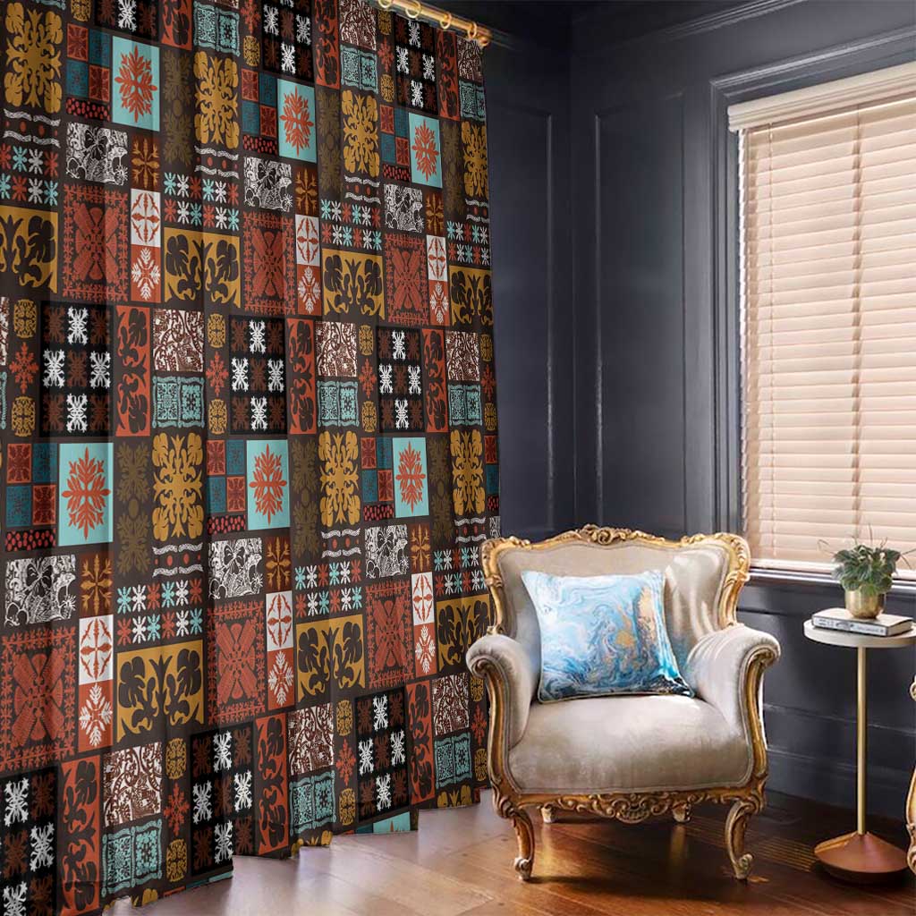 Vintage Hawaiian Quilting Patterns Window Curtain Brown Style Tribal Fabric Patchwork - Polynesian Pride