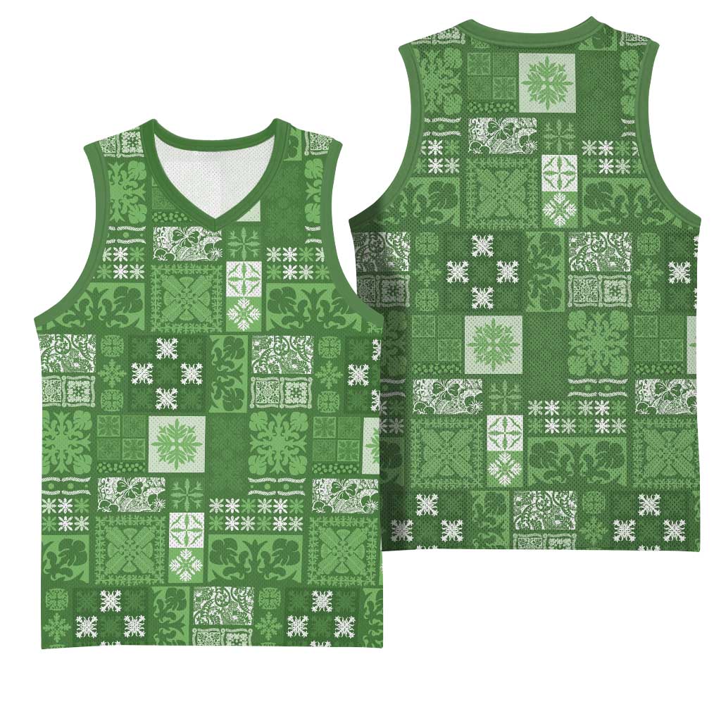 Vintage Hawaiian Quilting Patterns Basketball Jersey Green Style Tribal Fabric Patchwork - Polynesian Pride
