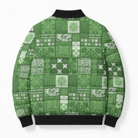 Vintage Hawaiian Quilting Patterns Bomber Puffer Jacket Green Style Tribal Fabric Patchwork - Polynesian Pride