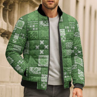 Vintage Hawaiian Quilting Patterns Bomber Puffer Jacket Green Style Tribal Fabric Patchwork - Polynesian Pride