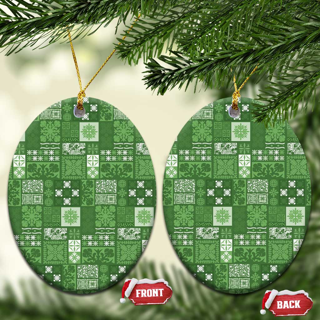 Vintage Hawaiian Quilting Patterns Ceramic Ornament Green Style Tribal Fabric Patchwork - Polynesian Pride