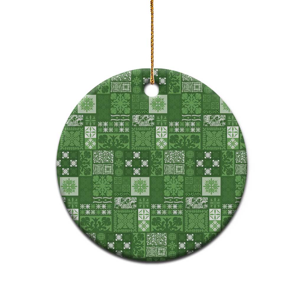 Vintage Hawaiian Quilting Patterns Ceramic Ornament Green Style Tribal Fabric Patchwork - Polynesian Pride