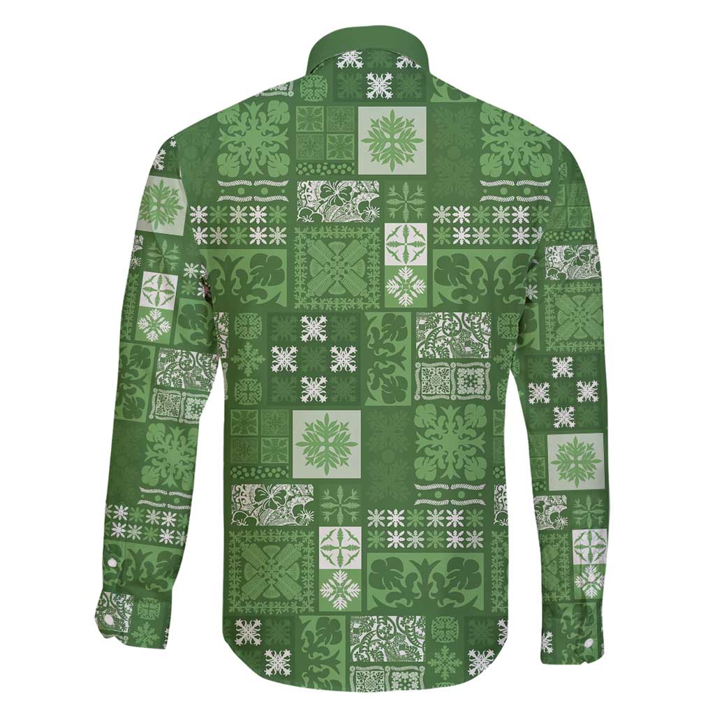 Vintage Hawaiian Quilting Patterns Family Matching Mermaid Dress and Hawaiian Shirt Green Style Tribal Fabric Patchwork - Polynesian Pride