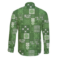 Vintage Hawaiian Quilting Patterns Family Matching Puletasi and Hawaiian Shirt Green Style Tribal Fabric Patchwork - Polynesian Pride