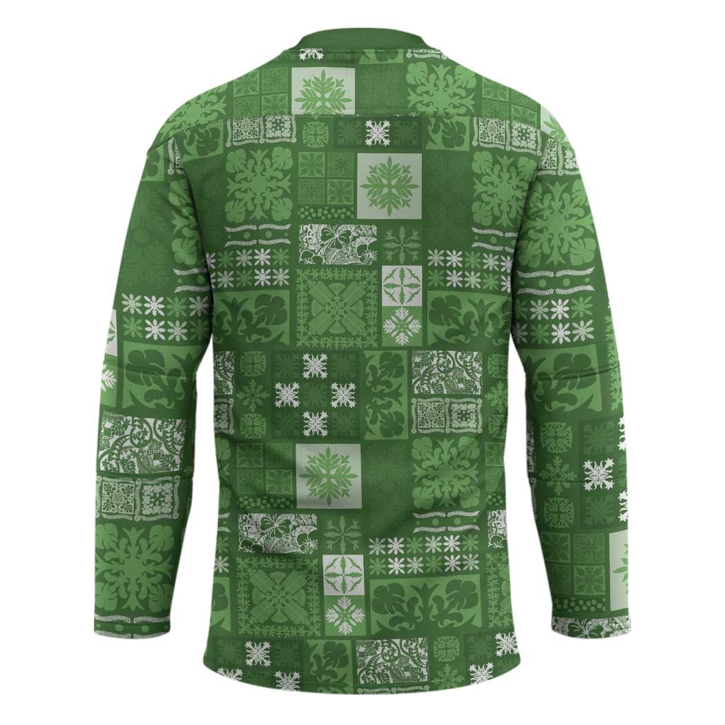 Vintage Hawaiian Quilting Patterns Hockey Jersey Green Style Tribal Fabric Patchwork - Polynesian Pride