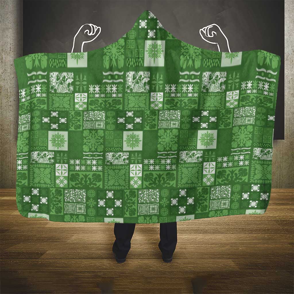Vintage Hawaiian Quilting Patterns Hooded Blanket Green Style Tribal Fabric Patchwork - Polynesian Pride