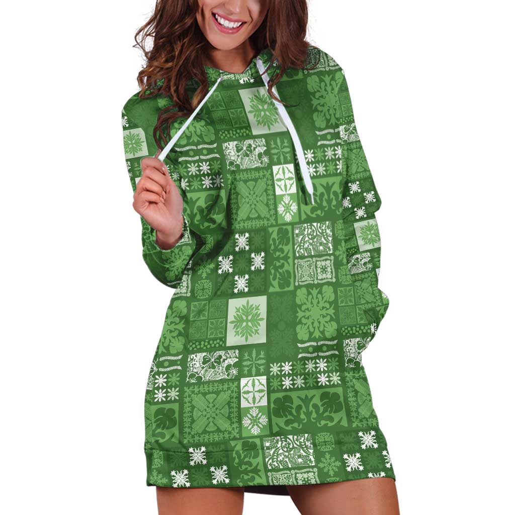Vintage Hawaiian Quilting Patterns Hoodie Dress Green Style Tribal Fabric Patchwork - Polynesian Pride