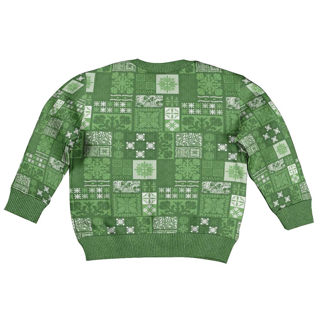 Vintage Hawaiian Quilting Patterns Kid Ugly Christmas Sweater Green Style Tribal Fabric Patchwork - Polynesian Pride