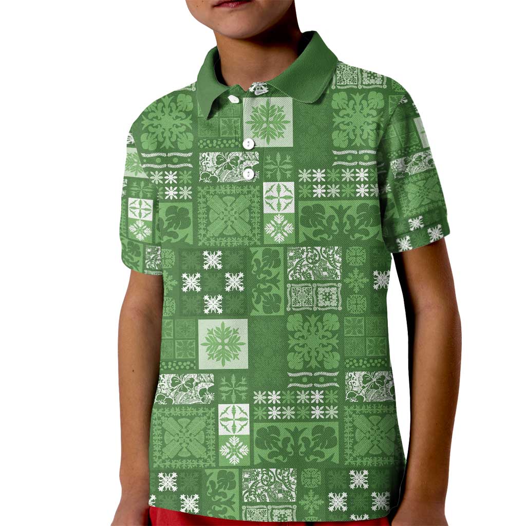 Vintage Hawaiian Quilting Patterns Kid Polo Shirt Green Style Tribal Fabric Patchwork - Polynesian Pride