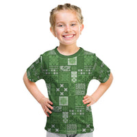 Vintage Hawaiian Quilting Patterns Kid T Shirt Green Style Tribal Fabric Patchwork - Polynesian Pride