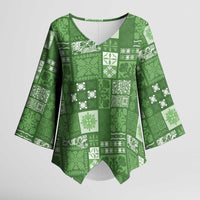 Vintage Hawaiian Quilting Patterns Kimono Sleeve Blouse Green Style Tribal Fabric Patchwork - Polynesian Pride