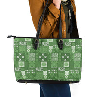 Vintage Hawaiian Quilting Patterns Leather Tote Bag Green Style Tribal Fabric Patchwork - Polynesian Pride