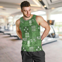 Vintage Hawaiian Quilting Patterns Men Tank Top Green Style Tribal Fabric Patchwork - Polynesian Pride