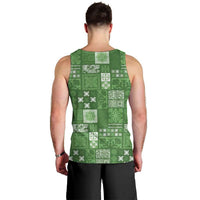 Vintage Hawaiian Quilting Patterns Men Tank Top Green Style Tribal Fabric Patchwork - Polynesian Pride
