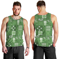 Vintage Hawaiian Quilting Patterns Men Tank Top Green Style Tribal Fabric Patchwork - Polynesian Pride