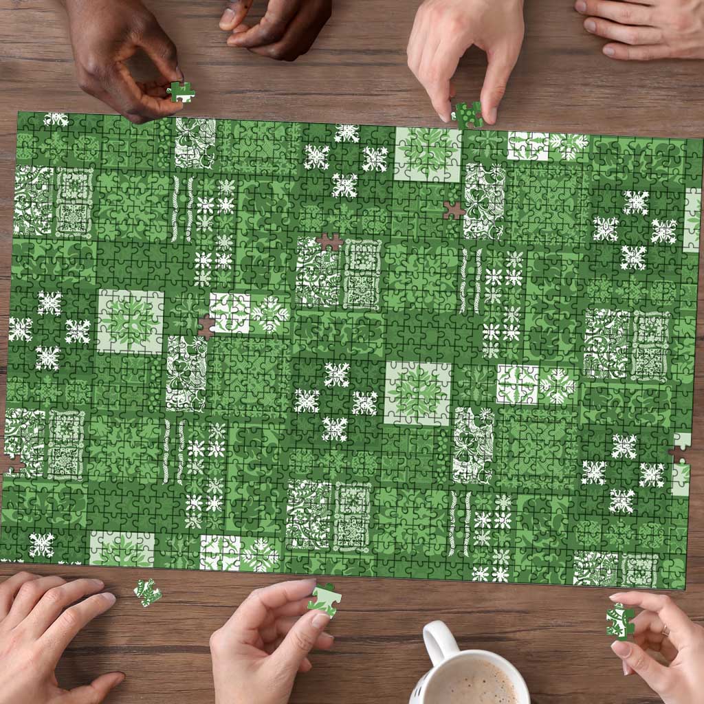 Vintage Hawaiian Quilting Patterns Puzzle Green Style Tribal Fabric Patchwork - Polynesian Pride