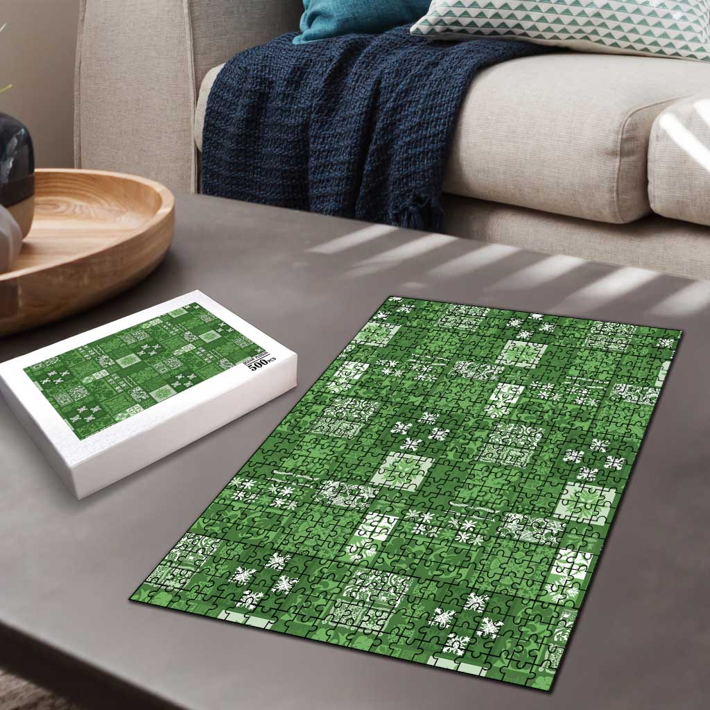 Vintage Hawaiian Quilting Patterns Puzzle Green Style Tribal Fabric Patchwork - Polynesian Pride