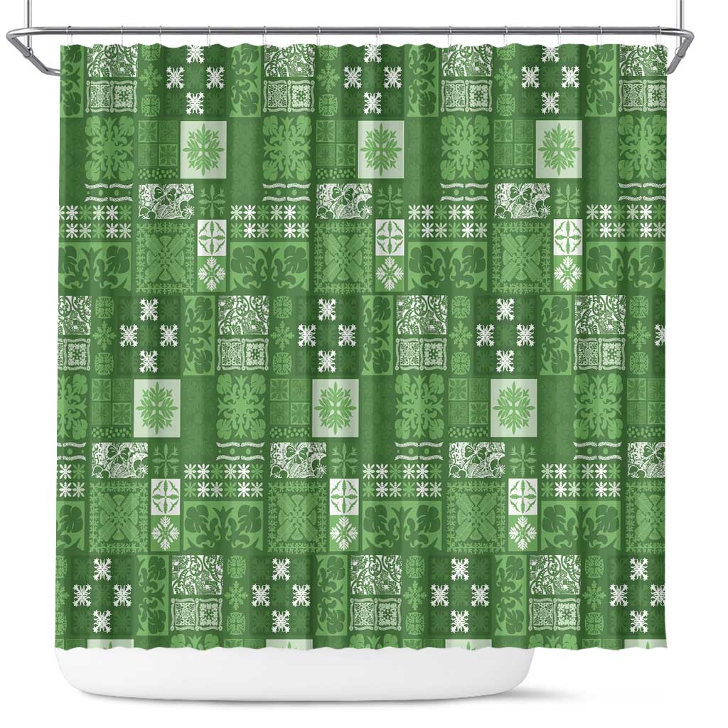 Vintage Hawaiian Quilting Patterns Shower Curtain Green Style Tribal Fabric Patchwork - Polynesian Pride