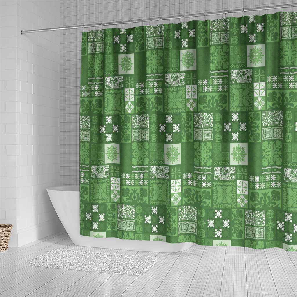 Vintage Hawaiian Quilting Patterns Shower Curtain Green Style Tribal Fabric Patchwork - Polynesian Pride