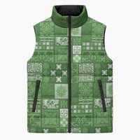 Vintage Hawaiian Quilting Patterns Sleeveless Puffer Jacket Green Style Tribal Fabric Patchwork - Polynesian Pride