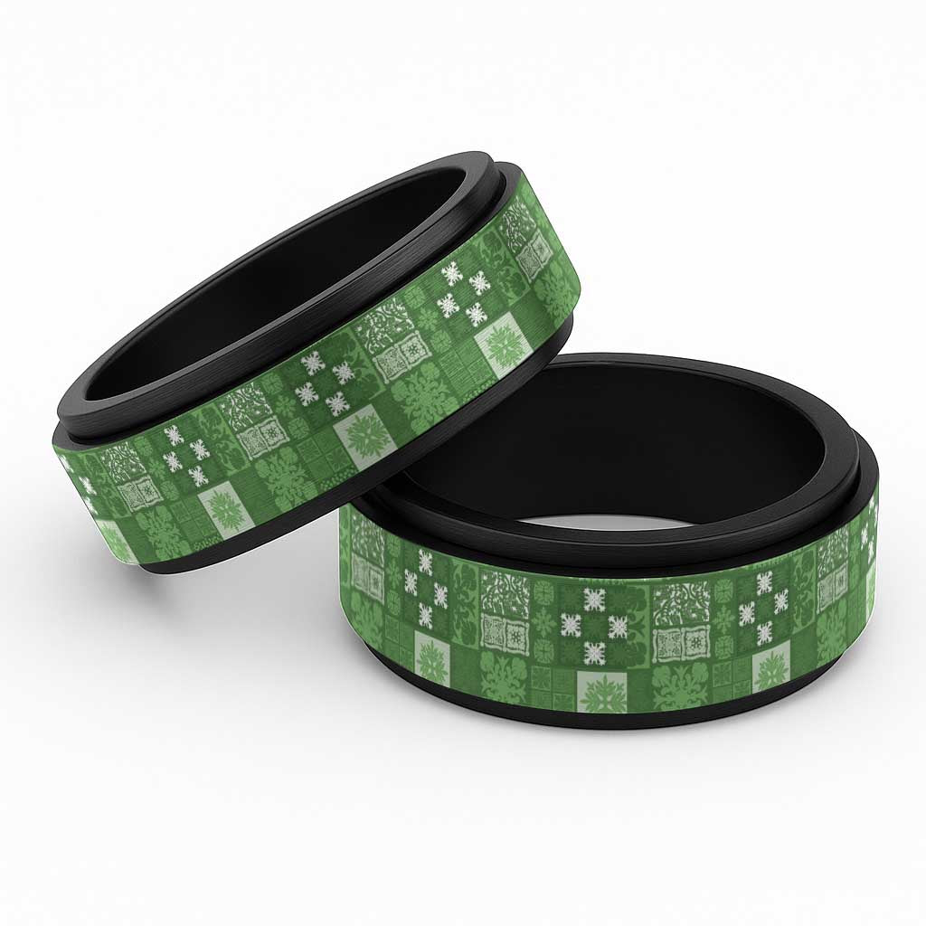 Vintage Hawaiian Quilting Patterns Spinner Ring Green Style Tribal Fabric Patchwork LT9 Black Green - Polynesian Pride